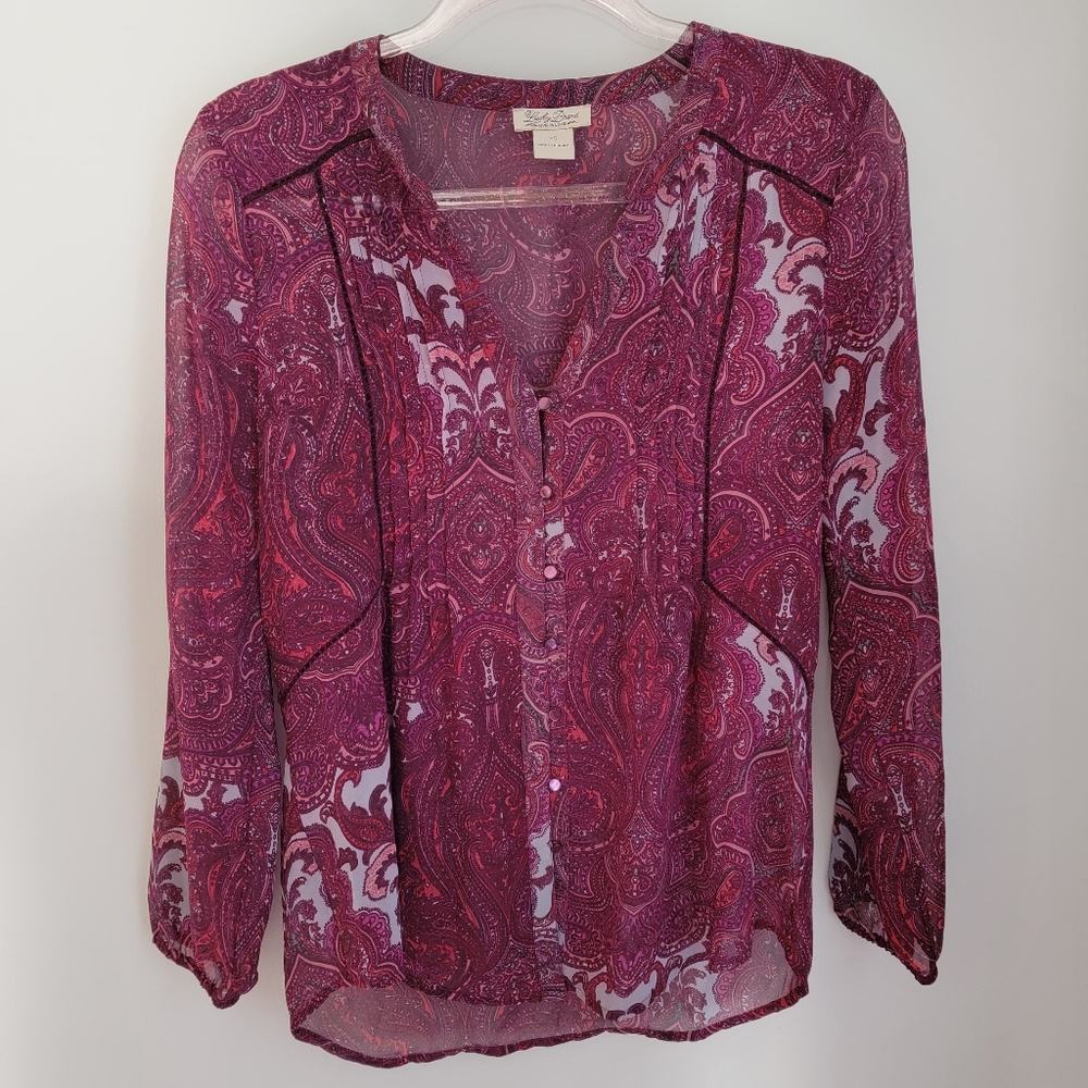 Lucky Brand Sheer Paisley Print Button Down Blouse Size XS